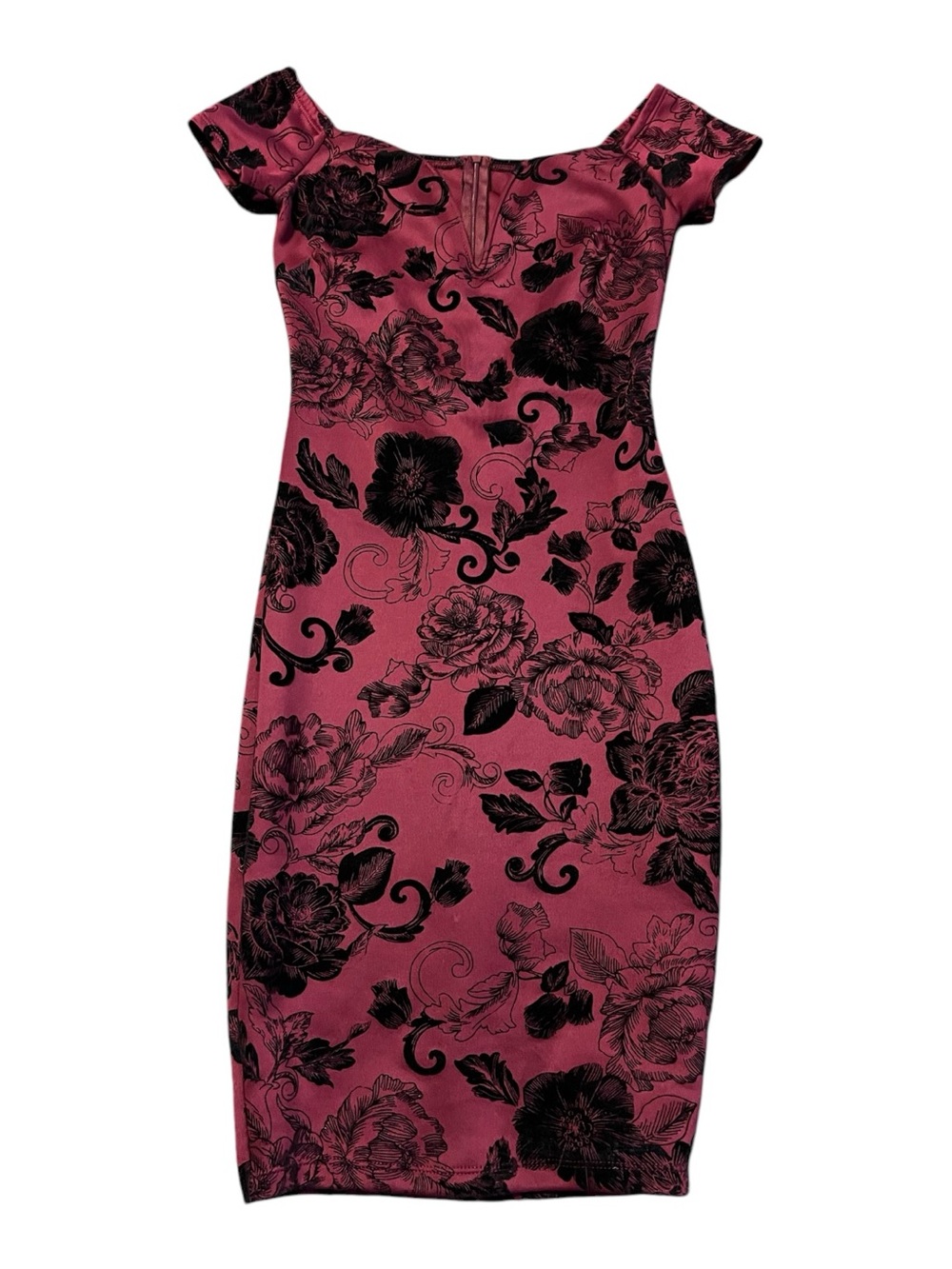 Whimsigoth Privy Burgandy/Black Floral Burnout Frocked Velvet Bondycon Dress Sm